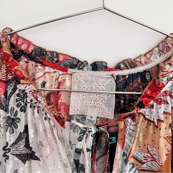 Johnny Was Claire Floral-print Tiered Chiffon Blouse Silk Blend